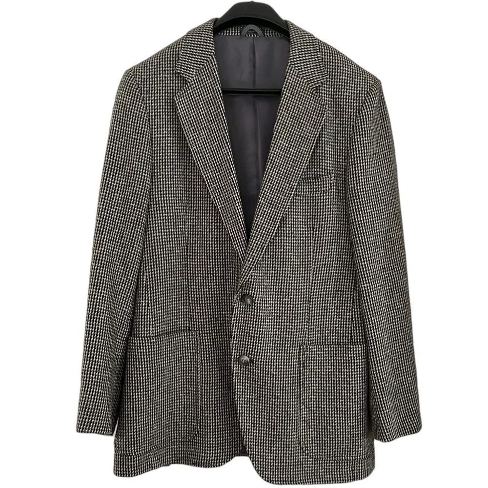 VINTAGE BANNER MENS TWEED BLAZER JACKET GRAY BLACK WHITE SIZE 40R